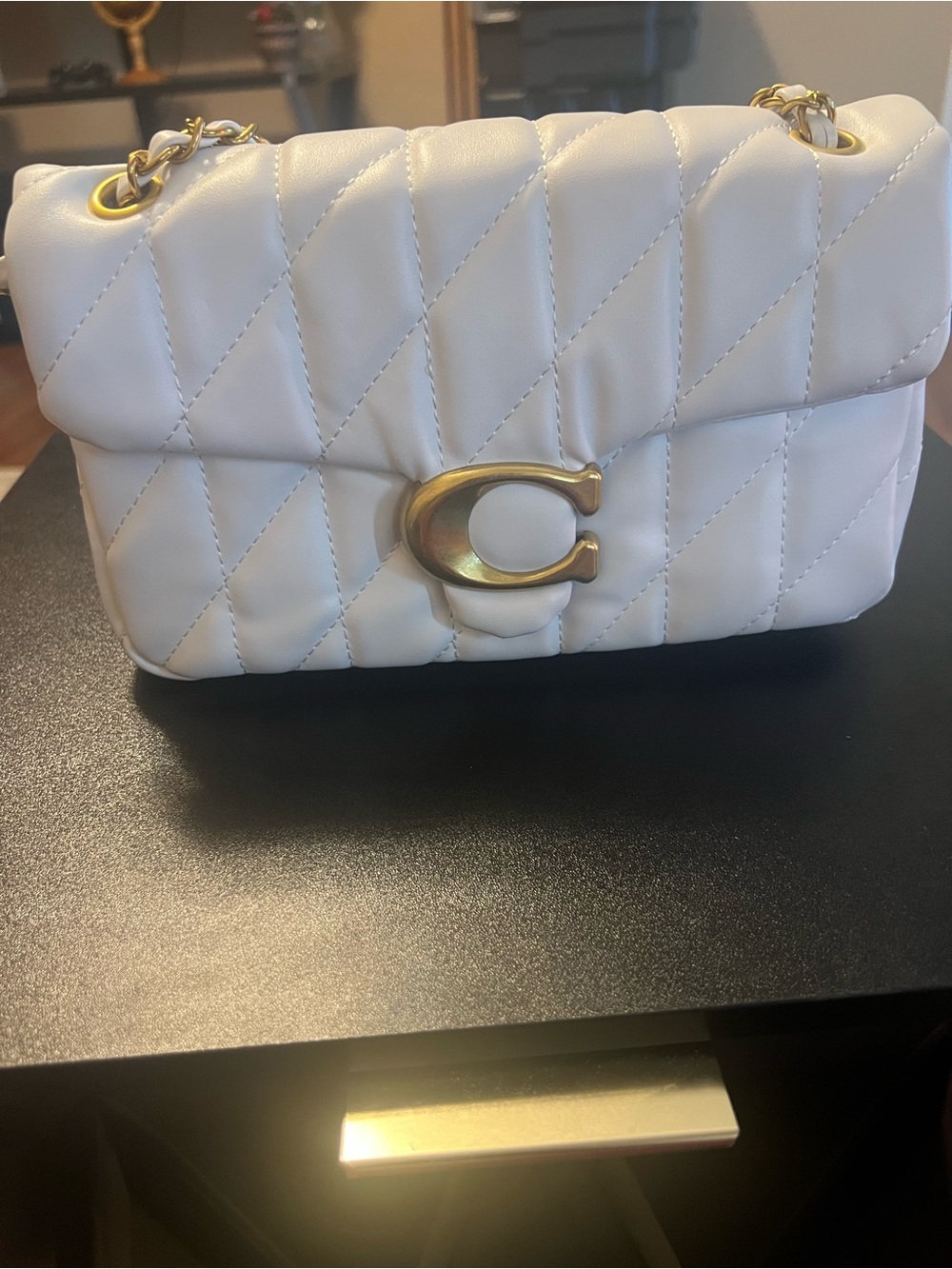 Coach Quilted White Leather Shoulder Bag with Gold 'C' Hardware